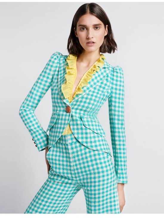 Smythe Jackets & Blazers - Smythe Pouf Sleeve Aqua Check Gingham Blazer